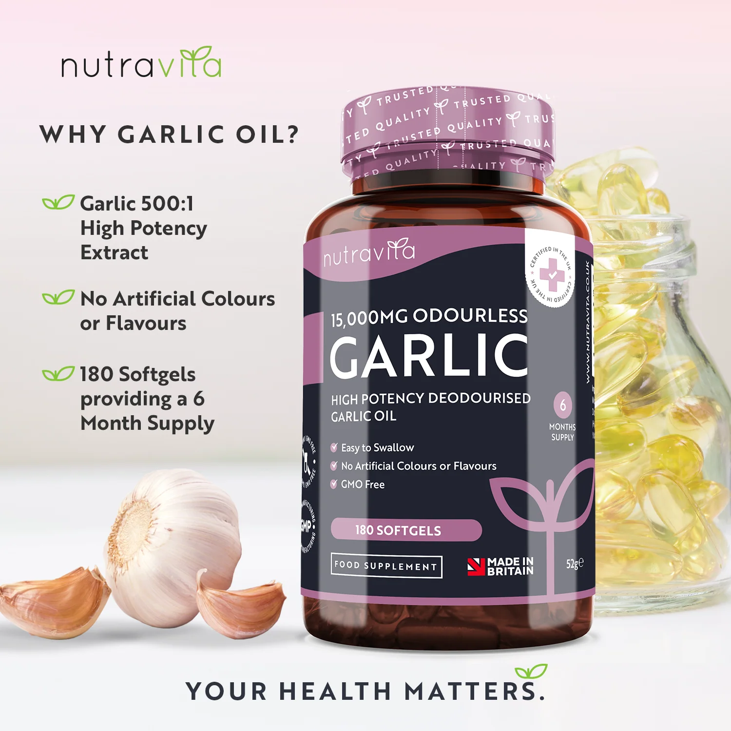 Garlic 180 Soft Gel Capsules - Image 3