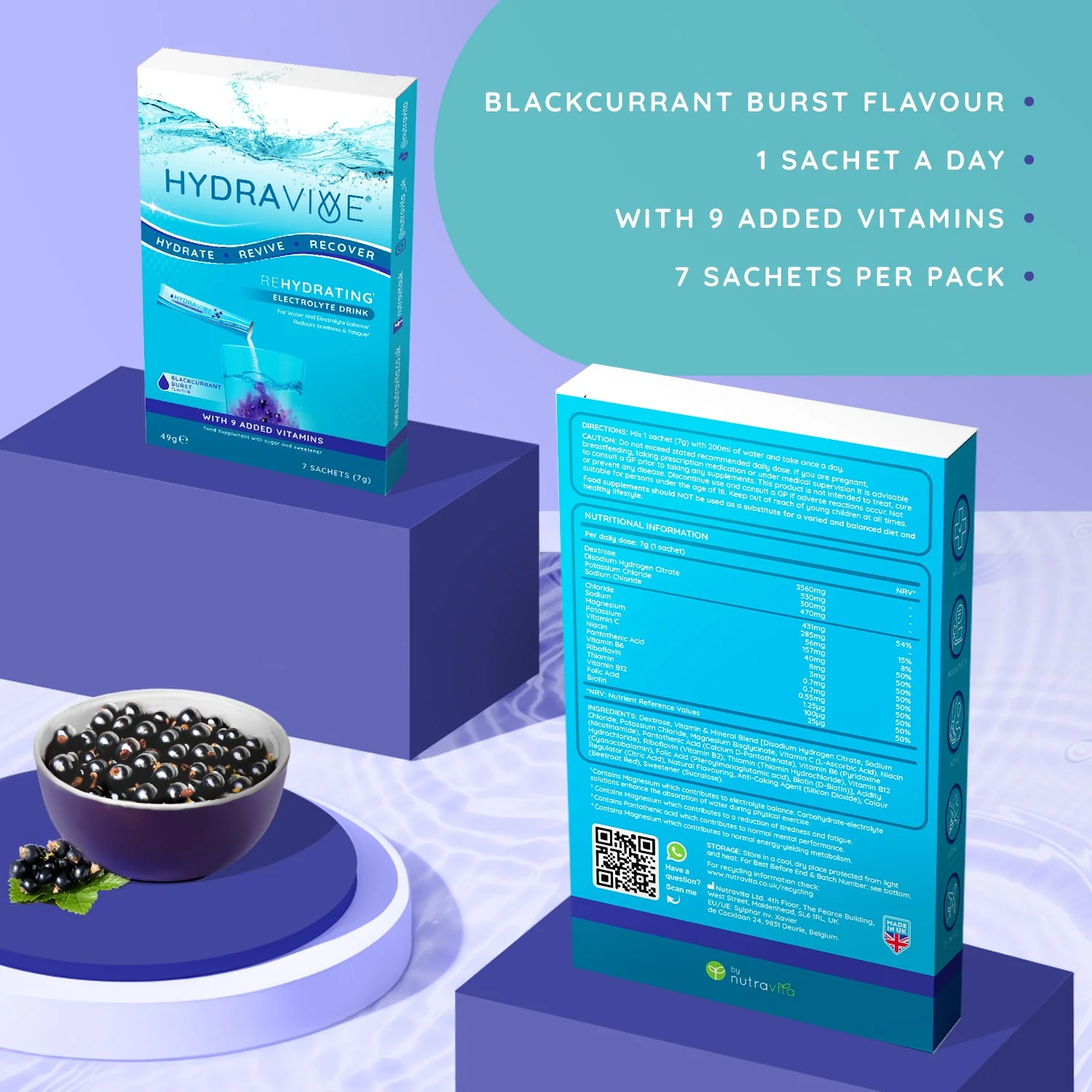 Hydravive Rapid Rehydration Electrolytes Powder - 21 Pack Blackcurrant - Image 3