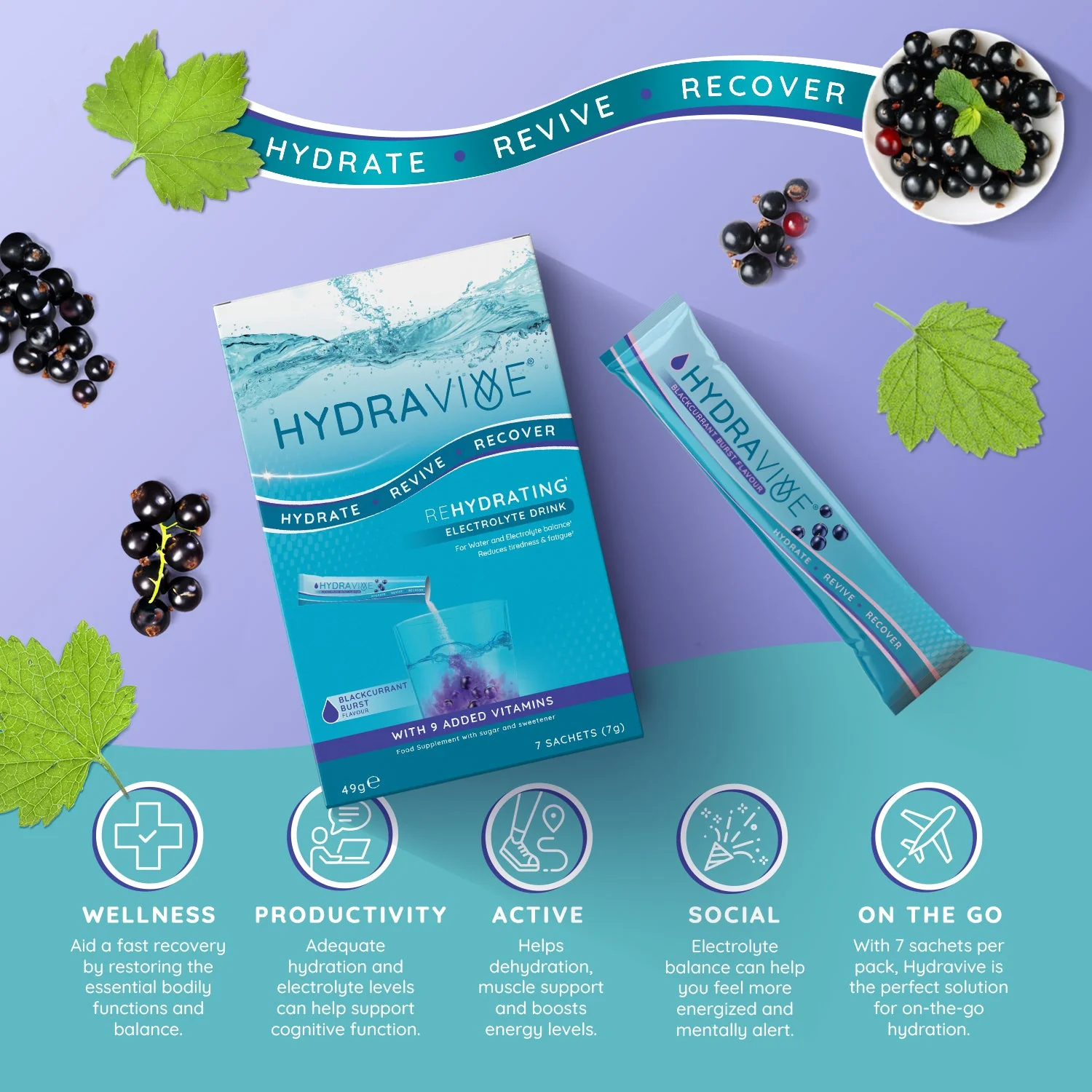 Hydravive Rapid Rehydration Electrolytes Powder - 21 Pack Blackcurrant - Image 4