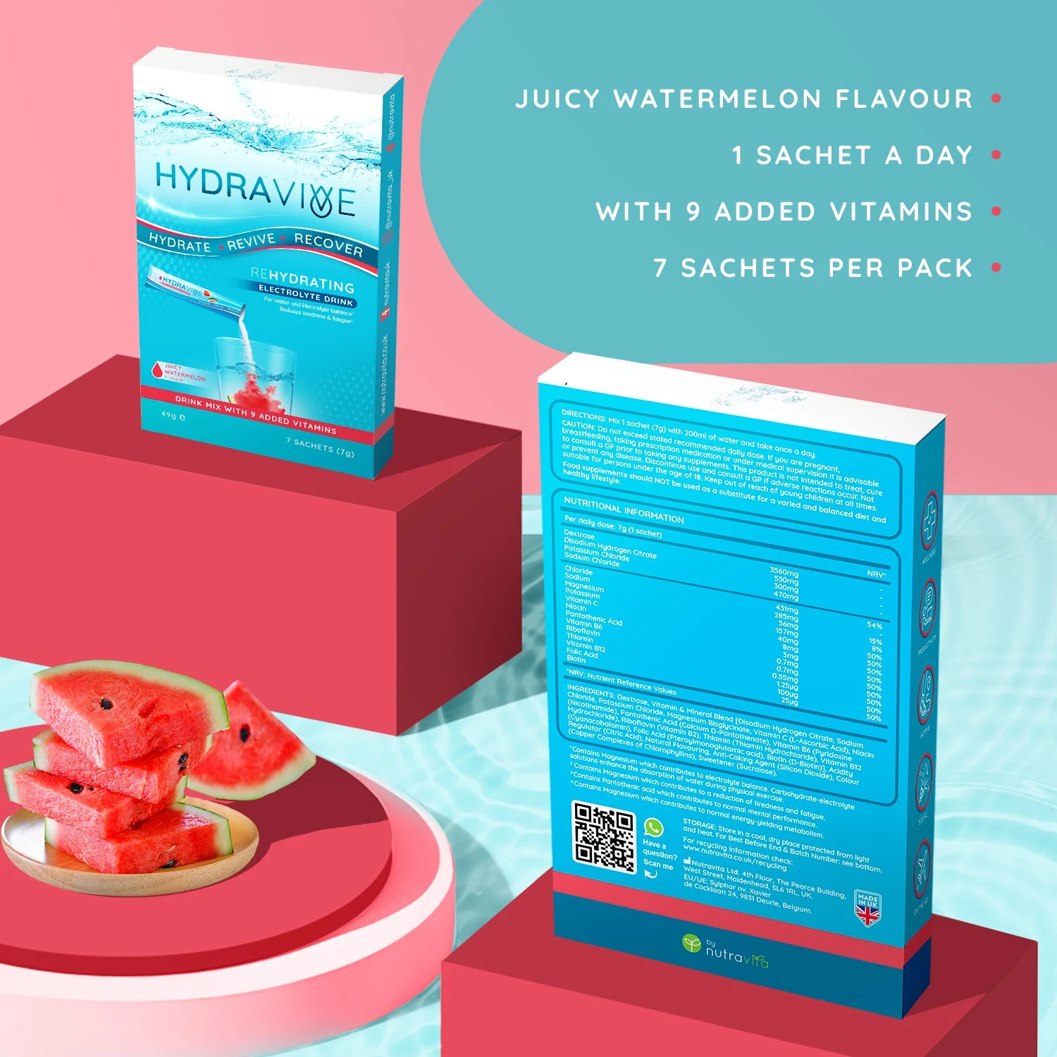 Hydravive Rapid Rehydration Electrolytes Powder - 21 Pack Watermelon - Image 3