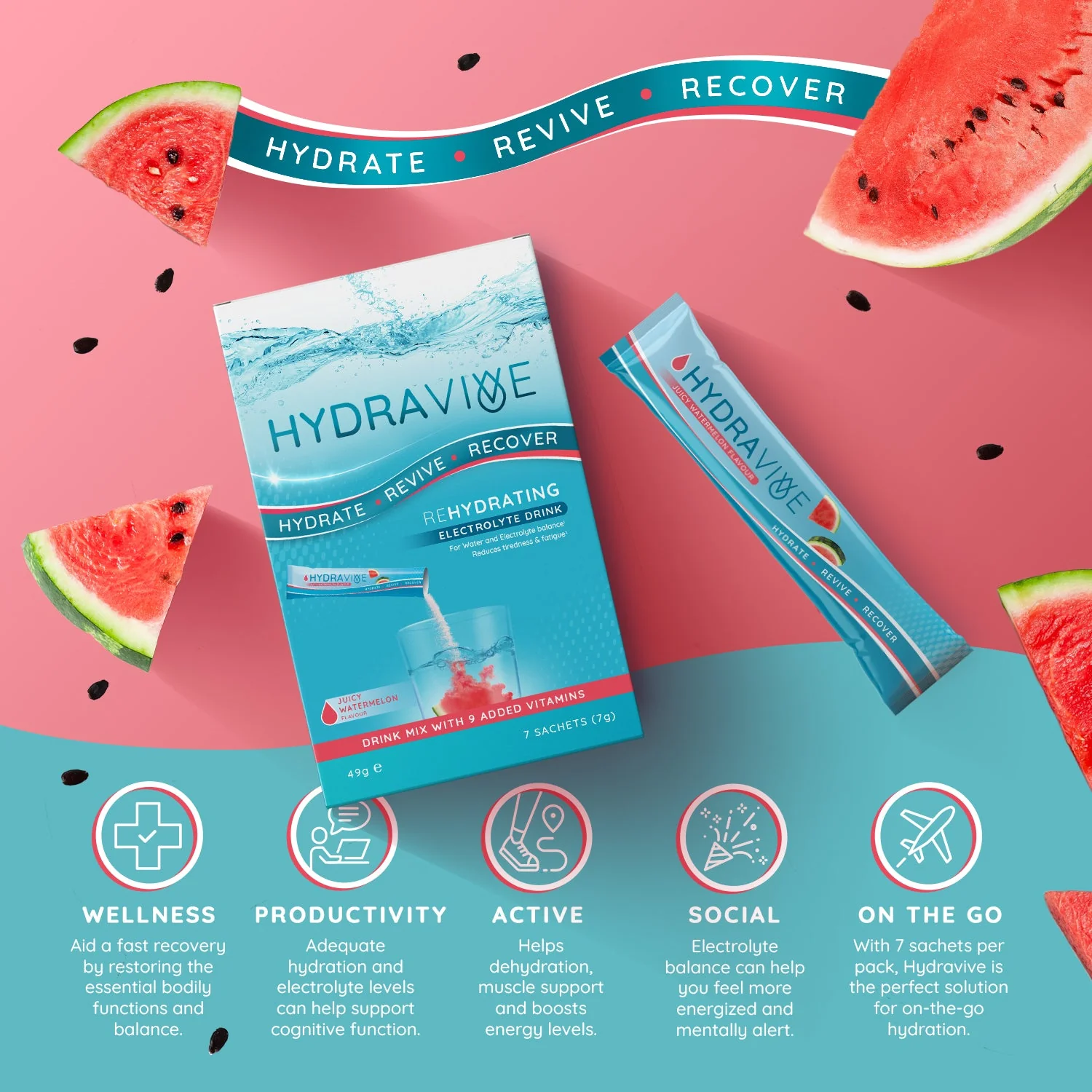 Hydravive Rapid Rehydration Electrolytes Powder - 21 Pack Watermelon - Image 4