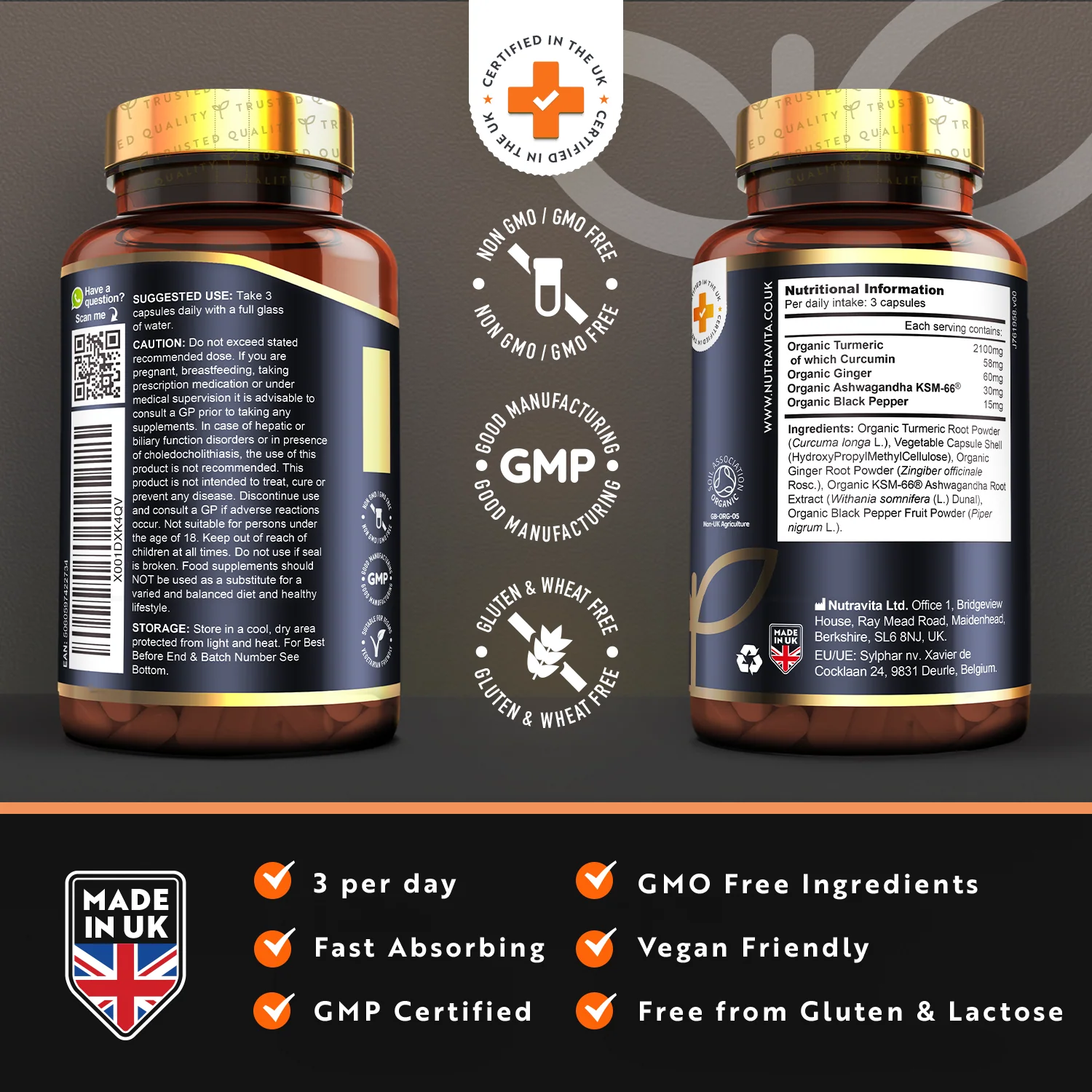 Organic Turmeric 2100mg & Ashwagandha KSM-66 ® with Ginger & Black Pepper - Image 3